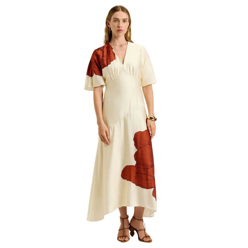 Veronika Maine Terracotta Poppy Satin Draped Midi Dress image number 0